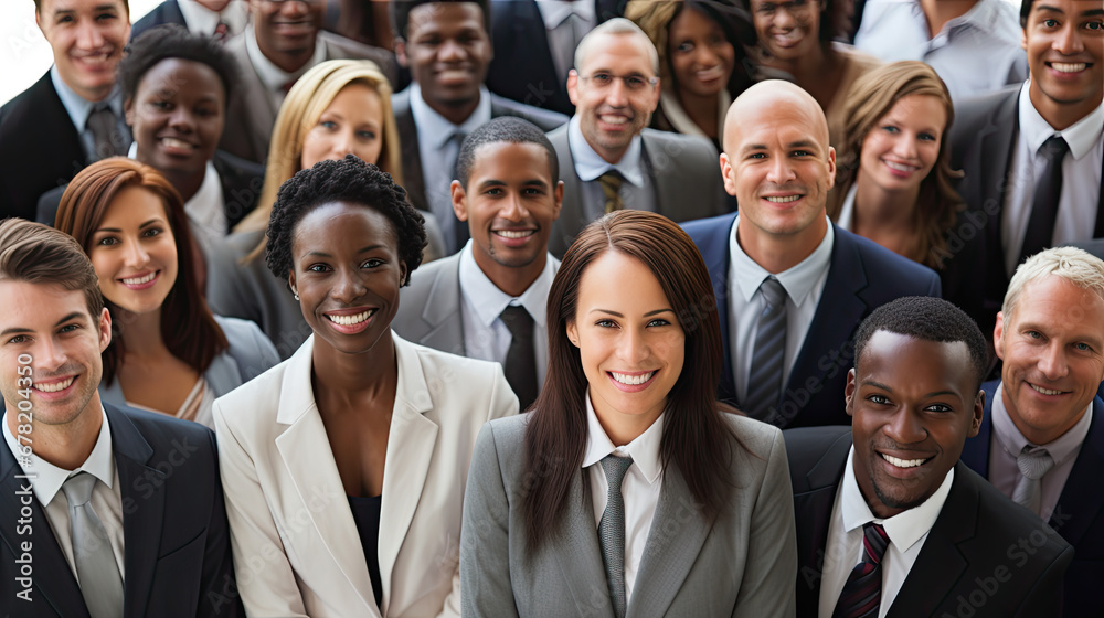 A large group of professional individuals smiling at the camera. A large group of professional individuals smiling at the camera.