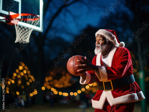 Santa plays basketball