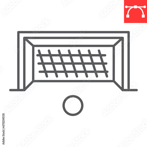 Soccer gate line icon, sport and goal, soccer penalty vector icon, vector graphics, editable stroke outline sign, eps 10.
