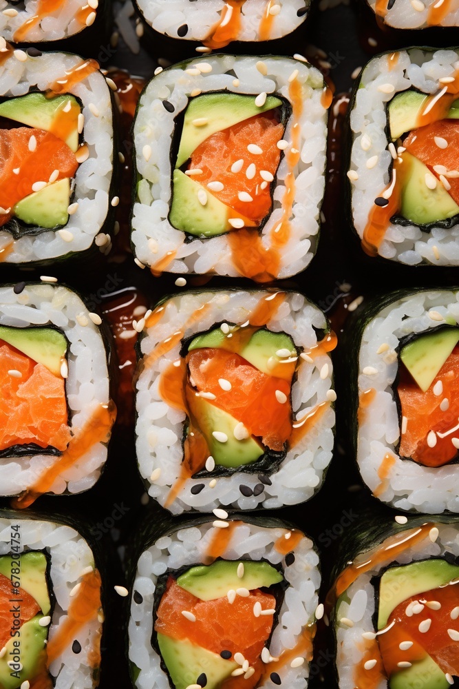 Close up view of Japanese food sushi roll. Close up view of Japanese food sushi roll.
