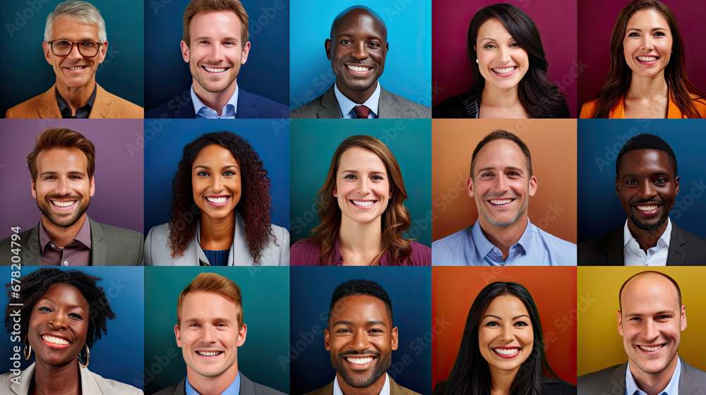 Obraz premium Mosaic of smiling ethnically diverse business people portraits