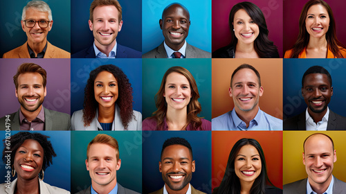 Mosaic of smiling ethnically diverse business people portraits