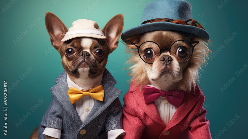 A pet duo looking fabulous in their stylish and lively outfits