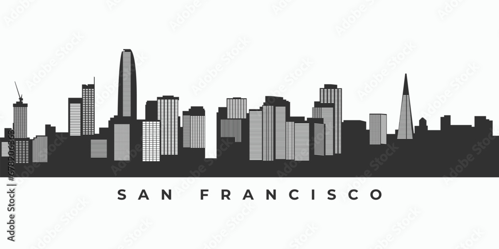 San Francisco city skyline silhouette. California skyscraper landscape in vector format
