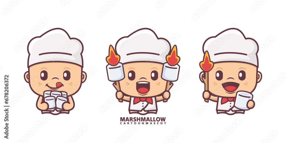 cute chef cartoon mascot with marshmallow