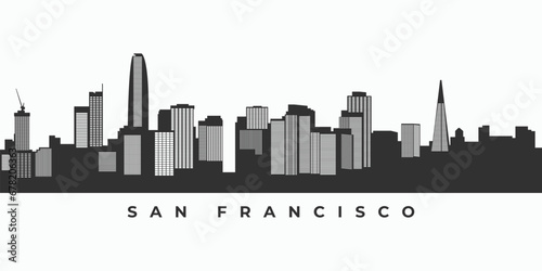 San Francisco city skyline silhouette. California skyscraper landscape in vector format photo