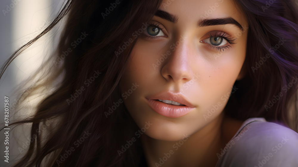 25 year old woman with radiant and fresh skin, photo shoot, beauty model, light background, close-up of face 25 year old woman with radiant and fresh skin, photo shoot, beauty model, light background, close-up of face
