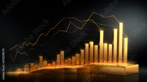 Gold price graph board with the price rising high has a finger pointing .Ai Generated