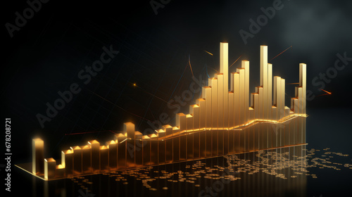Gold price graph board with the price rising high has a finger pointing .Ai Generated