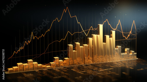 Gold price graph board with the price rising high has a finger pointing .Ai Generated