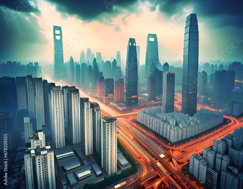 Utopistic Ultramodern Chinese City AI Concept Art 1 photo