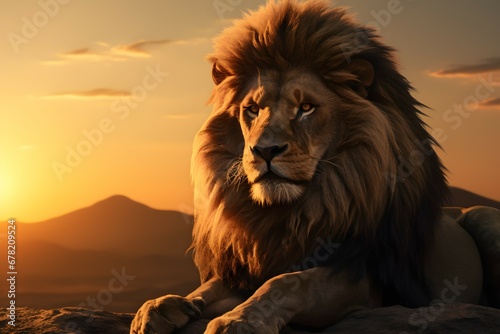 Regal Dusk  Majestic Lion Overseeing the Kingdom