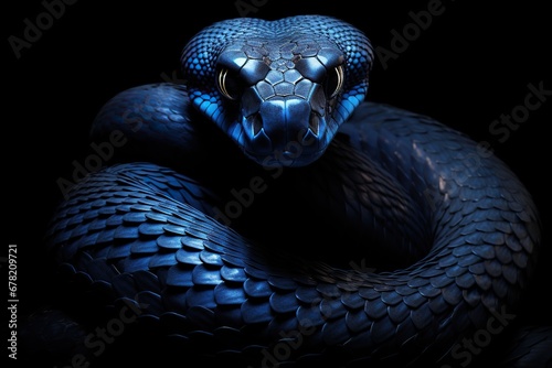 Blue snake with scales close-up.