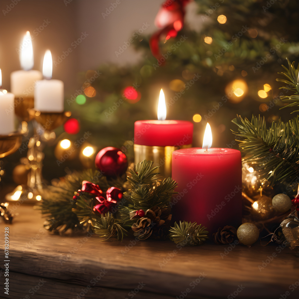 christmas decoration with candles and christmas tree