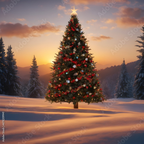 christmas tree in the snow © Aphiwat