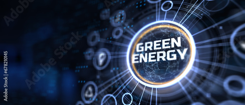 Green energy renewable eco friendly technology concept on virtual screen.