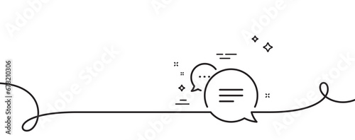 Text message line icon. Continuous one line with curl. Chat comment sign. Speech bubble symbol. Text message single outline ribbon. Loop curve pattern. Vector