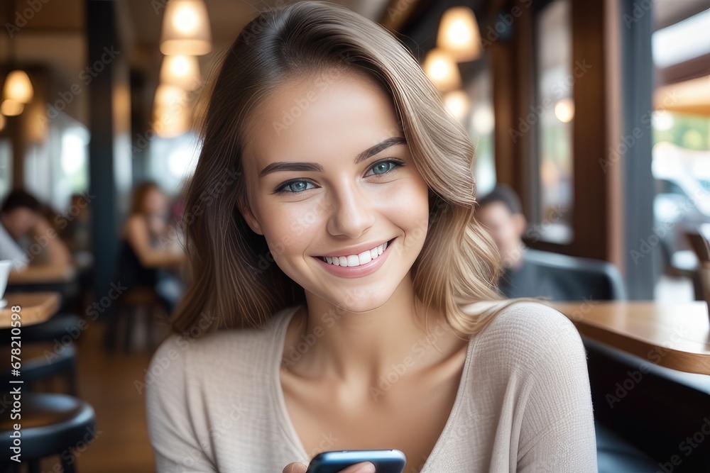 woman in cafe using smartphone woman in cafe using smartphone