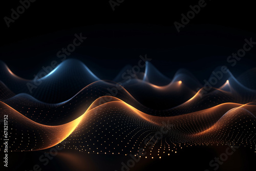Golden Abstract Design with Glittering Waves on Black Background