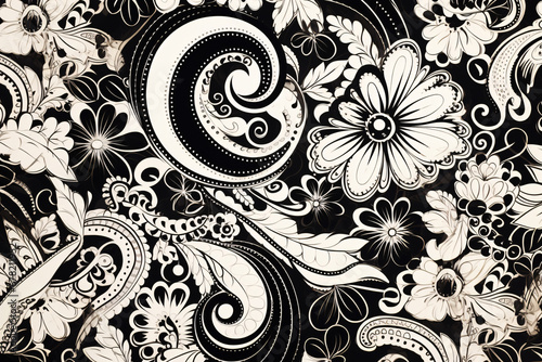 Black and White Paisley Pattern Background