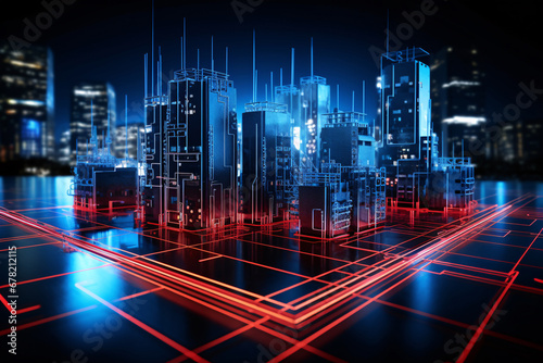 Futuristic City with Glowing Neon Lines