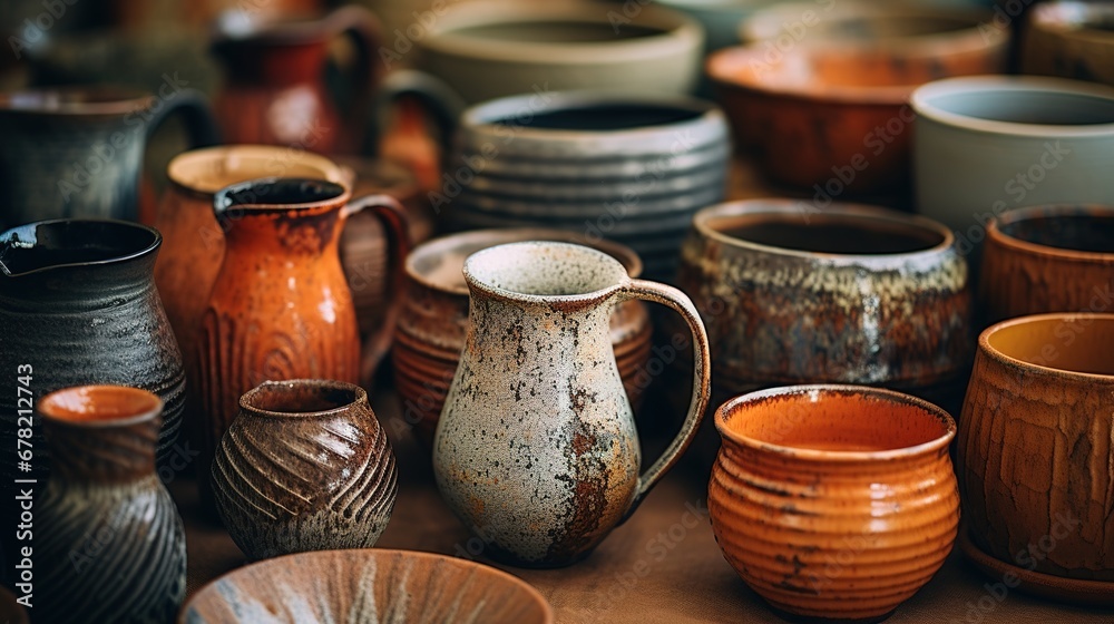 Generative AI, crafted pottery, still life of hand made pottery and ceramic bowls, hobby and leisure concept
Generative AI, crafted pottery, still life of hand made pottery and ceramic bowls, hobby and leisure concept