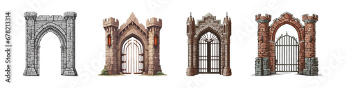 Castle wrought iron vector gate. Cartoon vector illustration