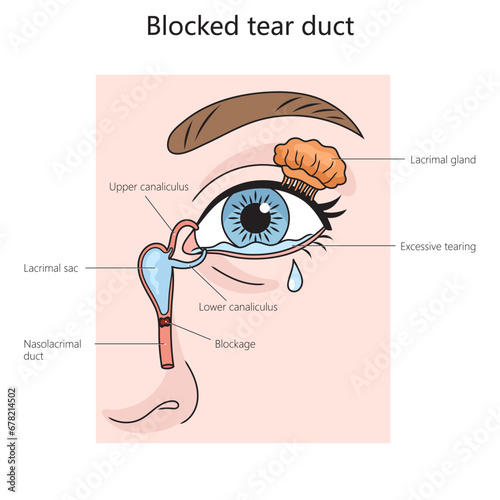 blocked tear duct structure diagram hand drawn schematic vector illustration. Medical science educational illustration photo