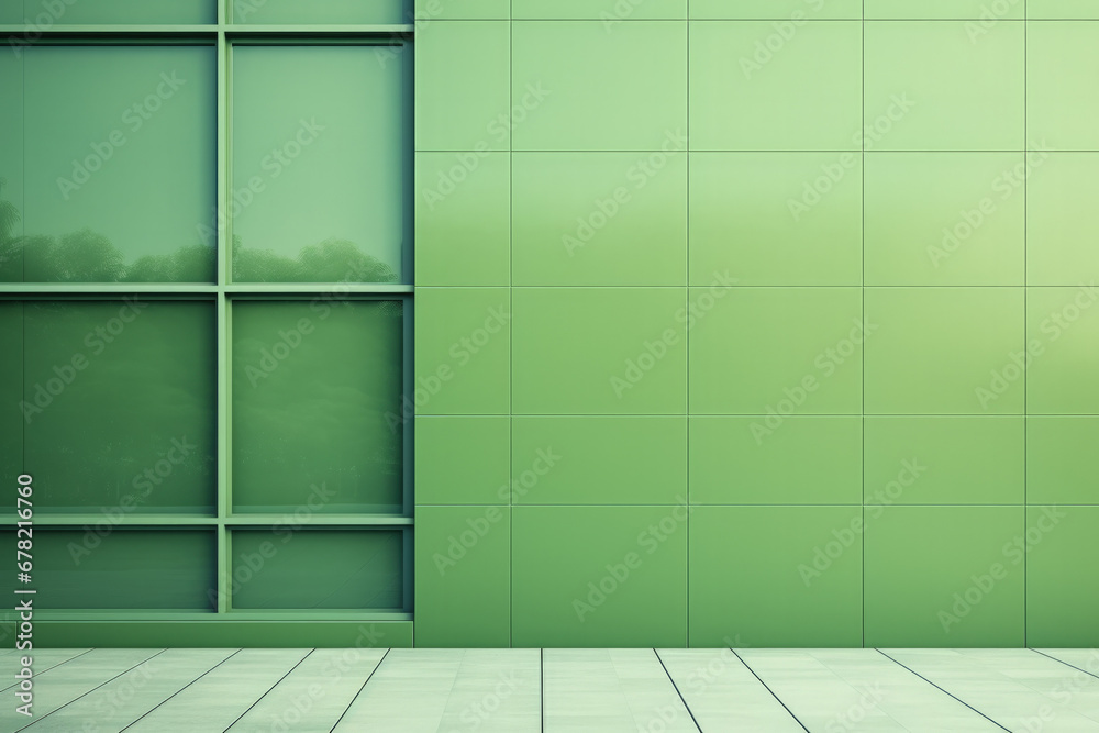 Modern green design building facade background with empty space for text 