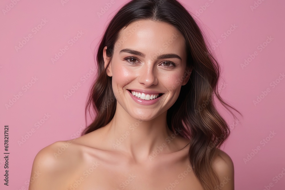 portrait of a smiling woman on pink background portrait of a smiling woman on pink background