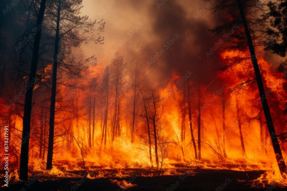 Fototapeta premium Gorgeous forest fire with blazing logs