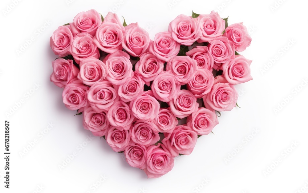 Heart Shaped Pink Rose Arrangement on a White Background, illustration for Valentine day or Wedding Heart Shaped Pink Rose Arrangement on a White Background, illustration for Valentine day or Wedding