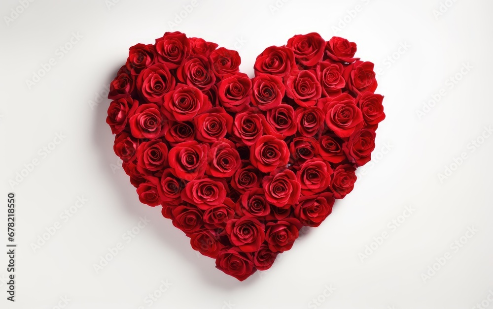Valentine or Wedding Heart Made of Red Roses Isolated on a White Background.