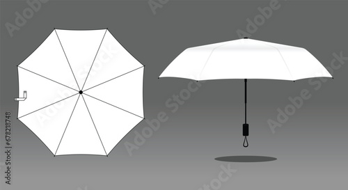 White compact small umbrella rain template on gray background, vector file.