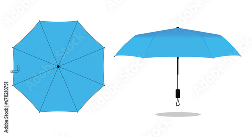 Blue compact small umbrella rain template on white background, vector file.