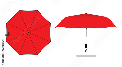Red compact small umbrella rain template on white background, vector file.