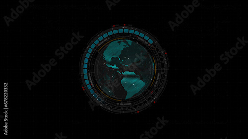 Fototapeta Naklejka Na Ścianę i Meble -  Blue digital planet earth sphere and circle futuristic HUD elements technology concepts on abstract background