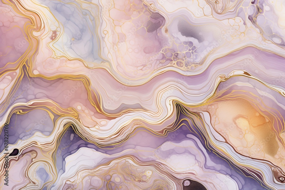 Colorful ink luxury abstract background, gold pink marble texture, fluid art pattern wallpaper, underwater paint mix. Generative AI - obrazy, fototapety, plakaty 