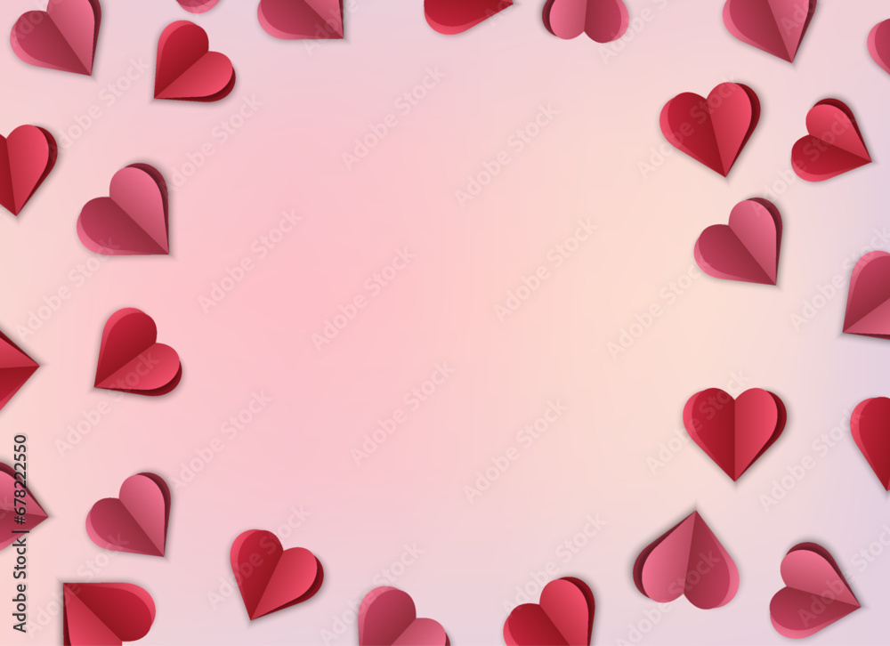 Vector Love Symbols: Heart-shaped Paper Elements Soaring Against a Pink Background for Happy Women's, Mother's, Valentine's Day, birthday greeting card.