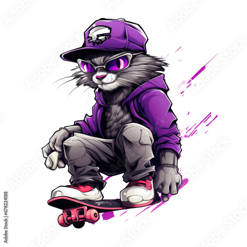 Hip hop Cat rides on skateboard. street style, cat playing skateboard Vintage logo badge