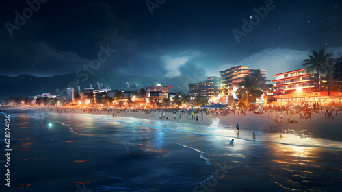 Night Life of Patong Beach, Thailand - Generated by AI photo
