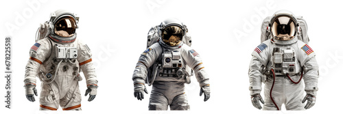 Set of Astronaut in a space suit isolated on transparent or white background