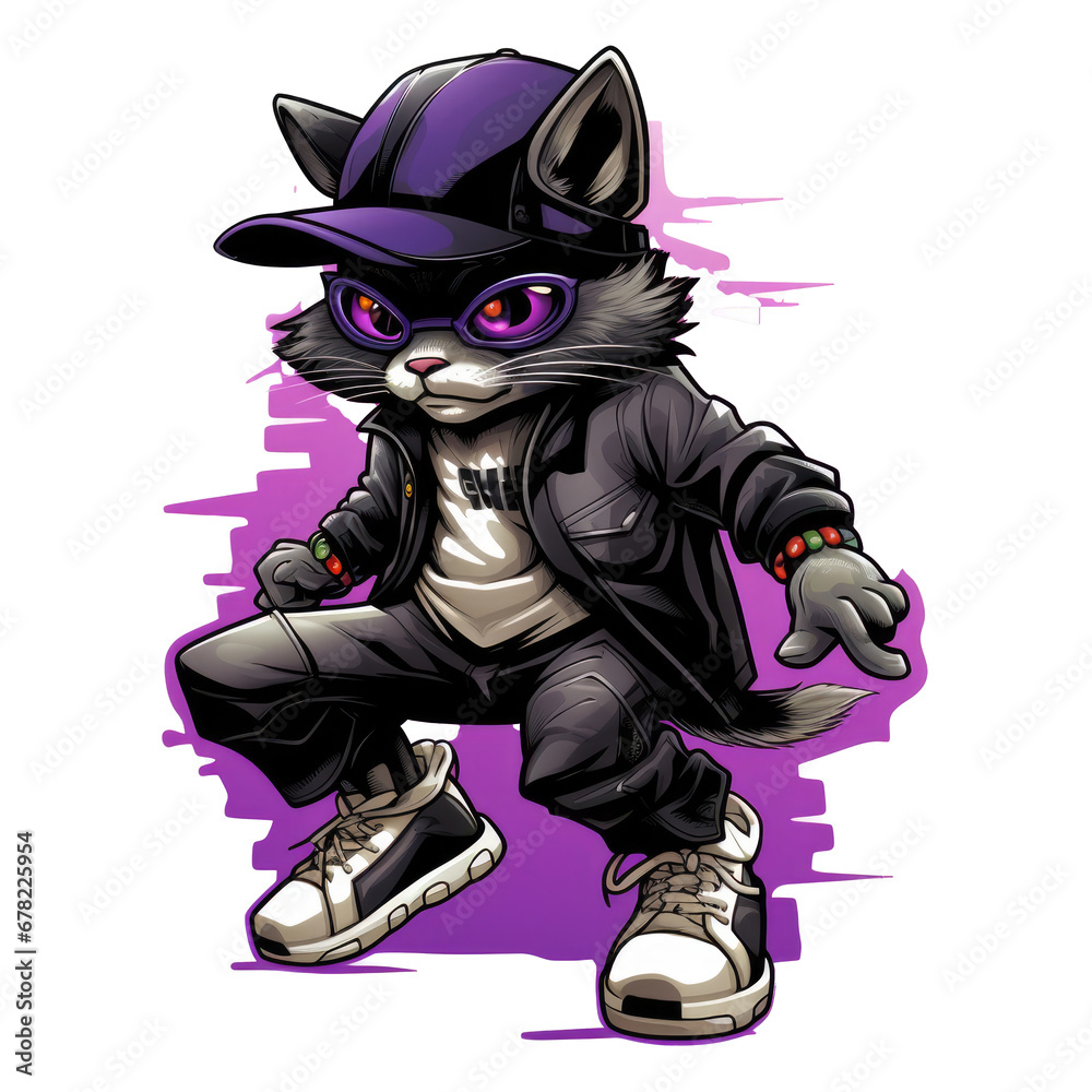 Hip hop Cat rides on skateboard. street style, cat playing skateboard Vintage logo badge Hip hop Cat rides on skateboard. street style, cat playing skateboard Vintage logo badge