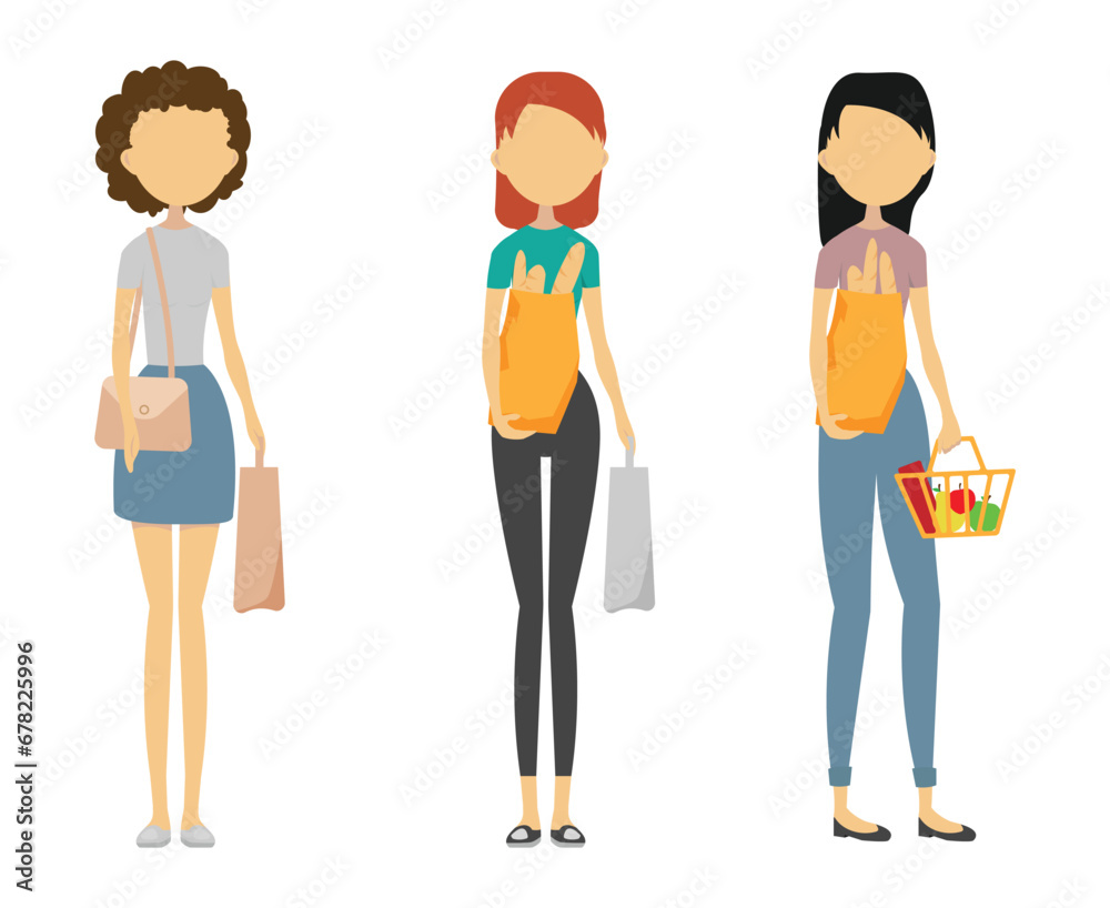 Fototapeta premium Set of faceless female characters shopping