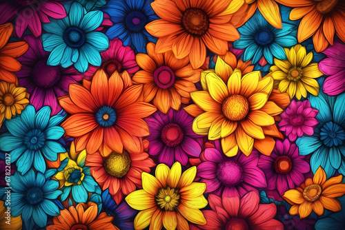 Petals in Motion: Colorful Flowers Dancing Across Creative Modern Art for Dynamic Backgrounds