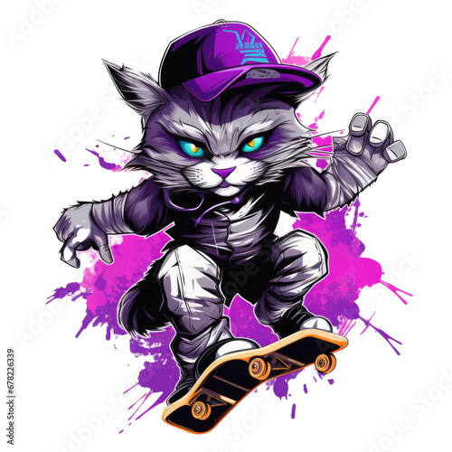 Hip hop Cat rides on skateboard. street style, cat playing skateboard Vintage logo badge