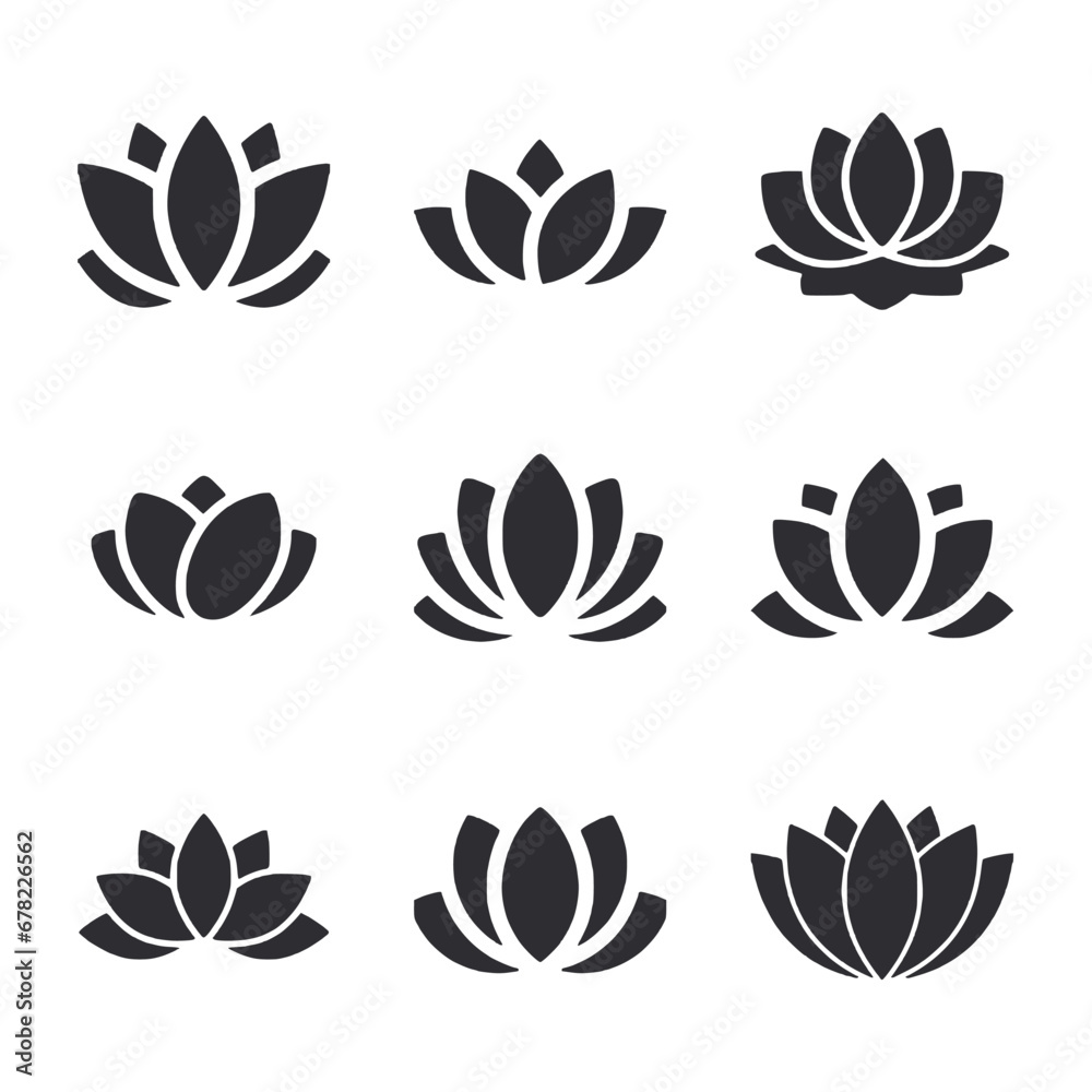 Set of lotus lotus icon for web app simple silhouettes flat design