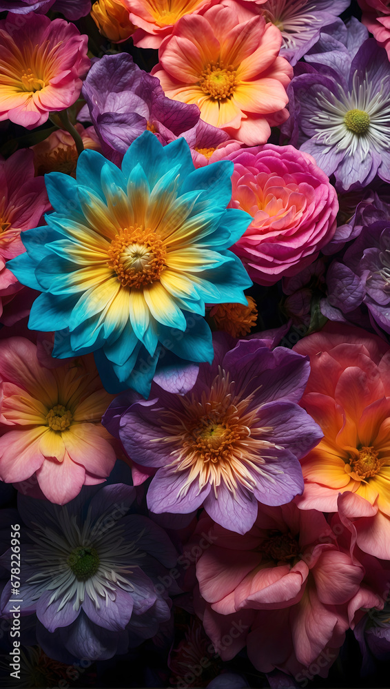Abstract Garden: Colorful Flowers Blooming in Creative Modern Art for Evocative Backgrounds