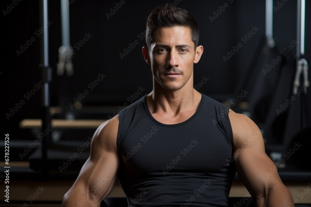 handsome boy in his 30s practicing pilates in a studio handsome boy in his 30s practicing pilates in a studio