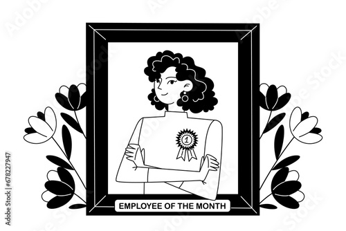 The best employee of the month, black and white illustration